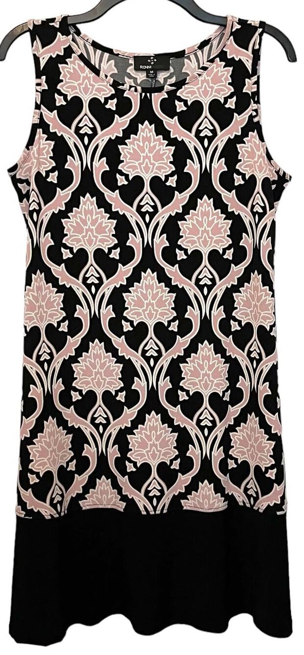 Ronni Nicole Sleeveless Dress Damask Pink Black Medium